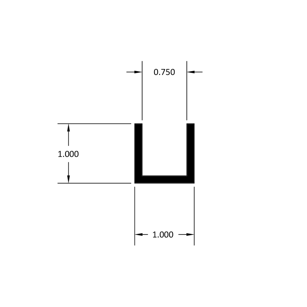 Aluminum U Channel 1" x 1" x 1/8" – Fits 3/4" – 6063-T5 - View 2