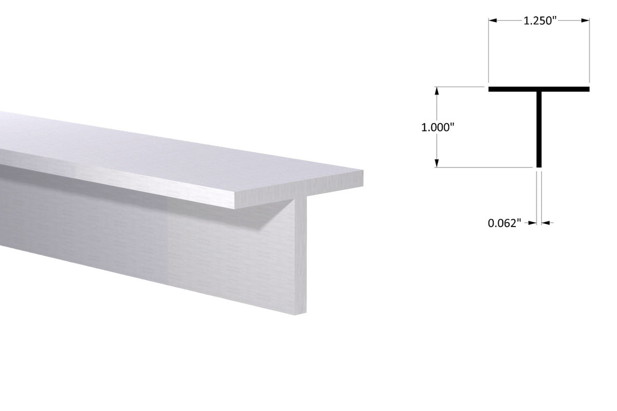 Aluminum T Bar 1-1/4" x 1" x 1/16" – 6061-T6 - View 2