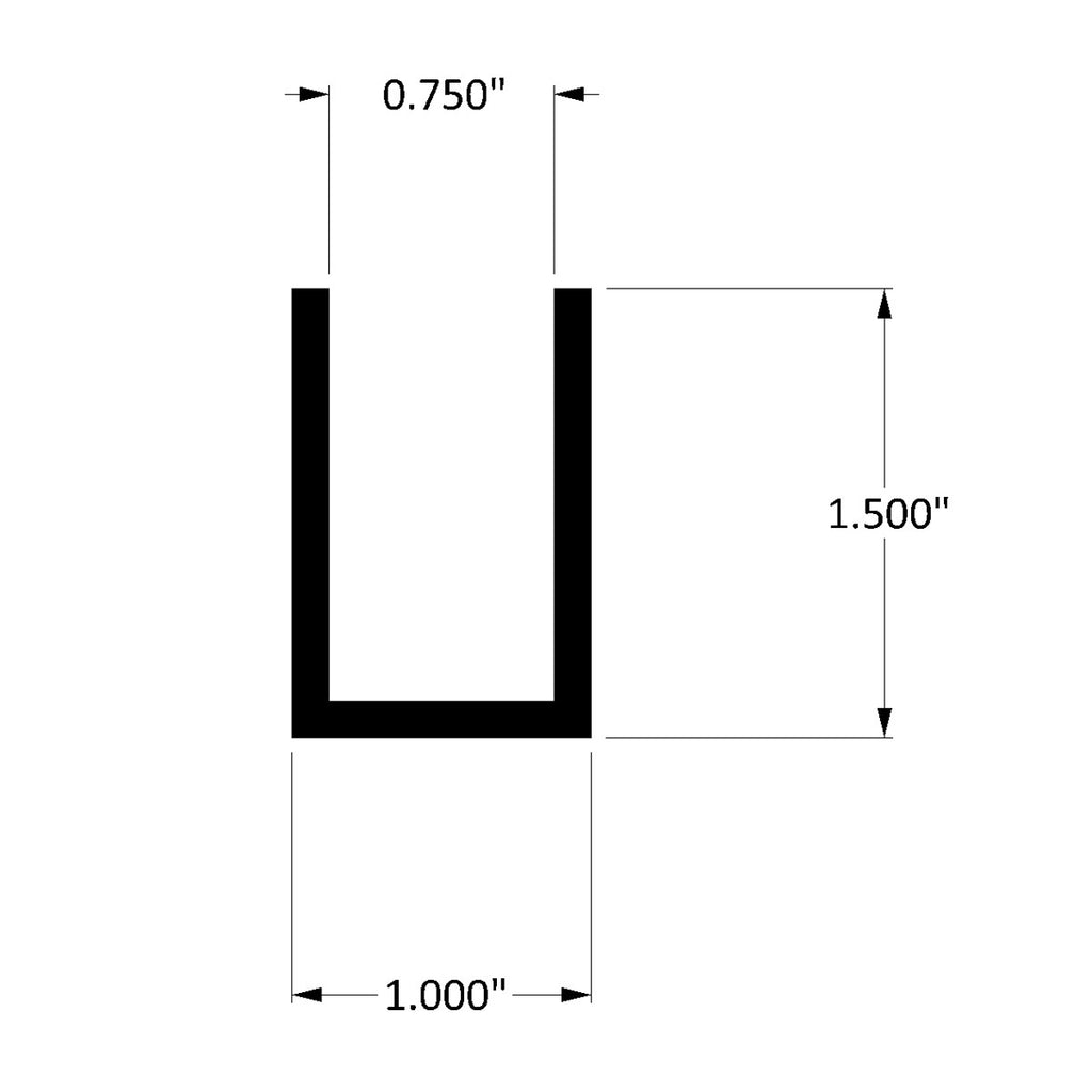 Aluminum U Channel 1" x 1-1/2" x 1/8" – Fits 3/4" – 6063-T5 - View 2