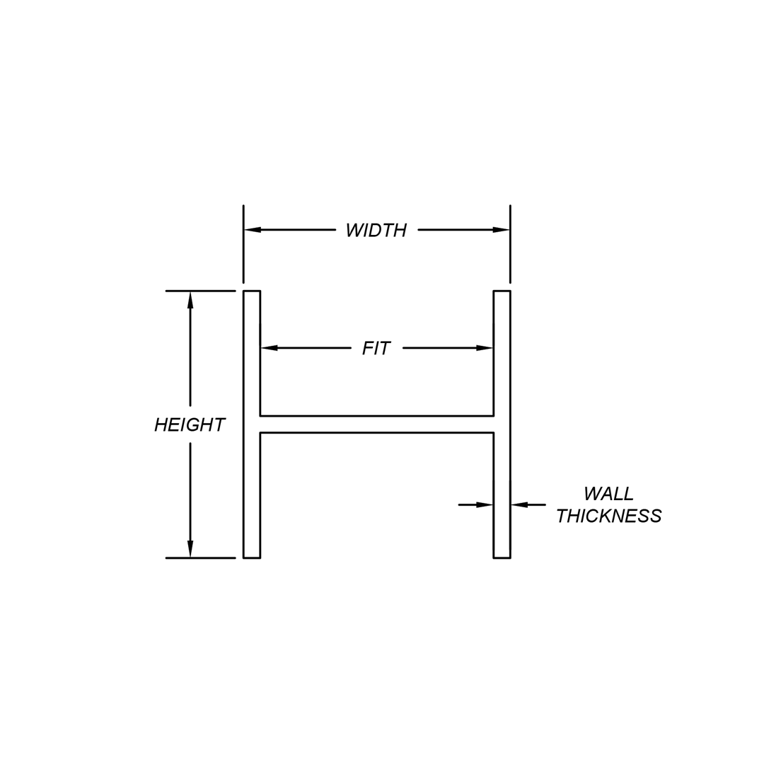 Aluminum H Channel 1-1/8" x 1-23/32" x 1/20" – Fits 1" – 6063-T5 - View 3