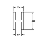 Aluminum H Channel 7/8" x 1-1/2" x 3/16" – Fits 1/2" – 6063-T5 - View 2