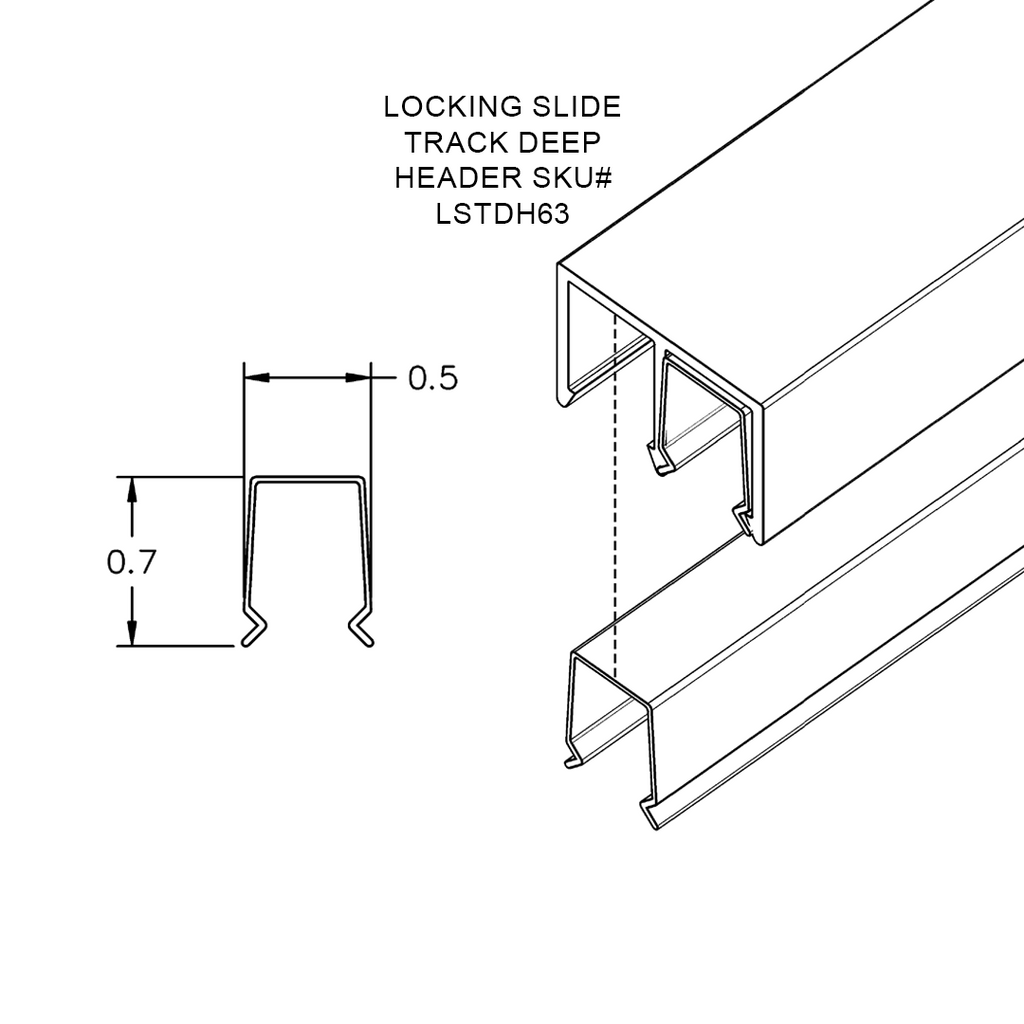Locking Slide Track Deep Header Insert – Fits 1/4" Glass - View 2