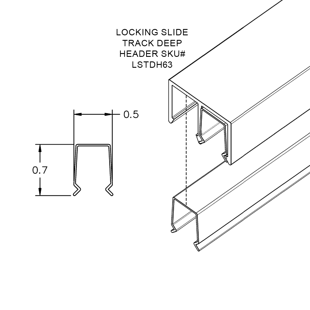 Locking Slide Track Deep Header Insert – Fits 1/4" Glass - View 2