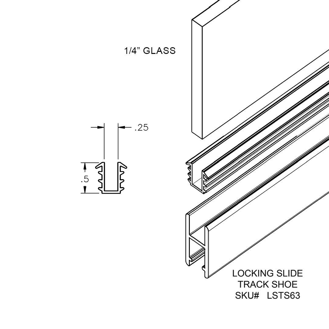 Locking Slide Track Vinyl Shoe Insert – Fits 1/4" Glass - View 3