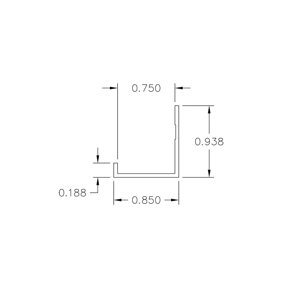 Aluminum J Channel – Millwork – 3/4" Panel – 3/16" Reveal – 6063-T5 - View 2