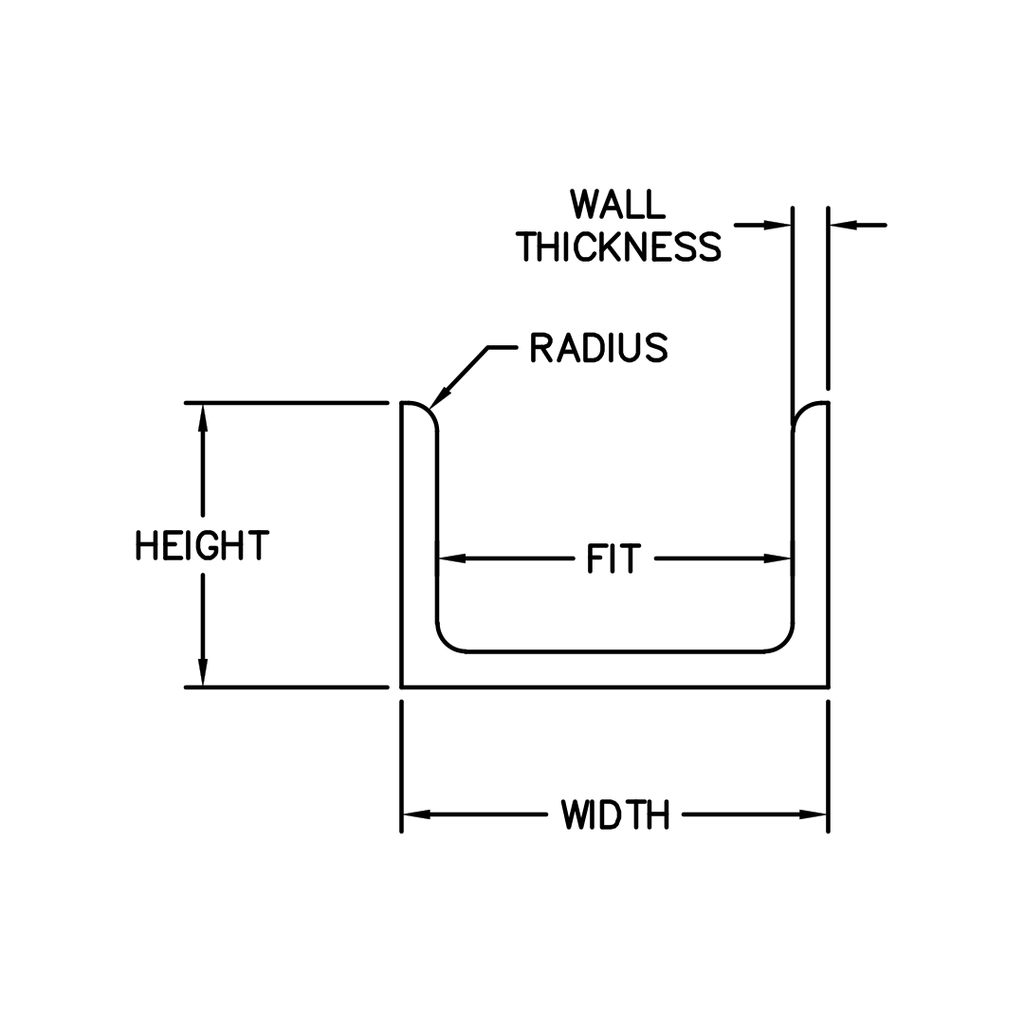 Aluminum Radiused U Channel 3/4" x 3/4" x 1/8" – Fits 1/2" – 1/8" Radius – 6063-T5 - View 3