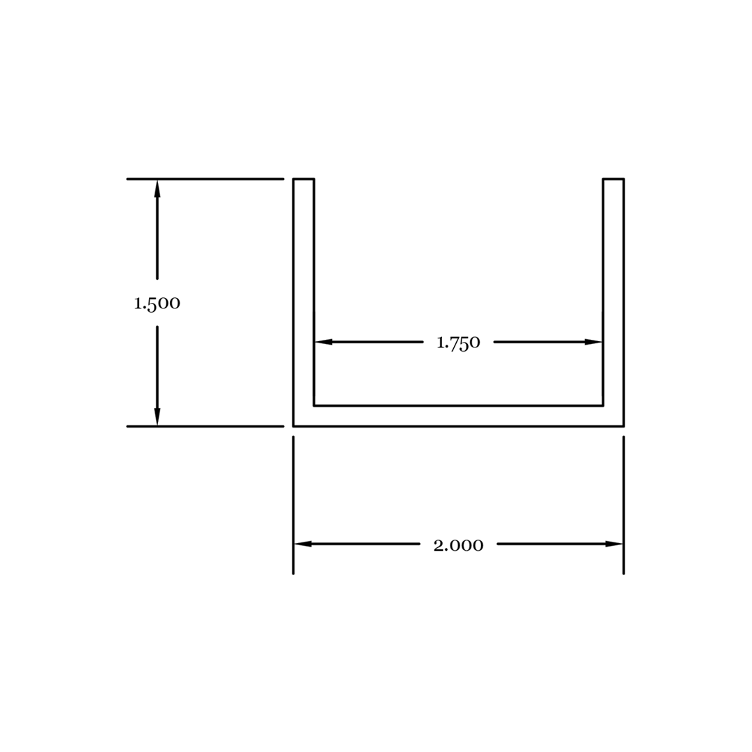 Aluminum U Channel 2" x 1-1/2" x 1/8" – Fits 1-3/4" – 6063-T5 - View 2