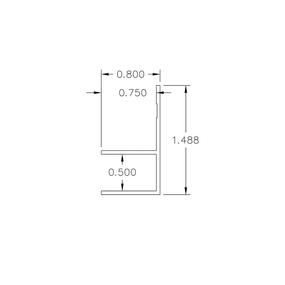 Aluminum Millwork F Reveal Trim – 1/2" Reveal – 3/4" Panel – 6063-T5 - View 2