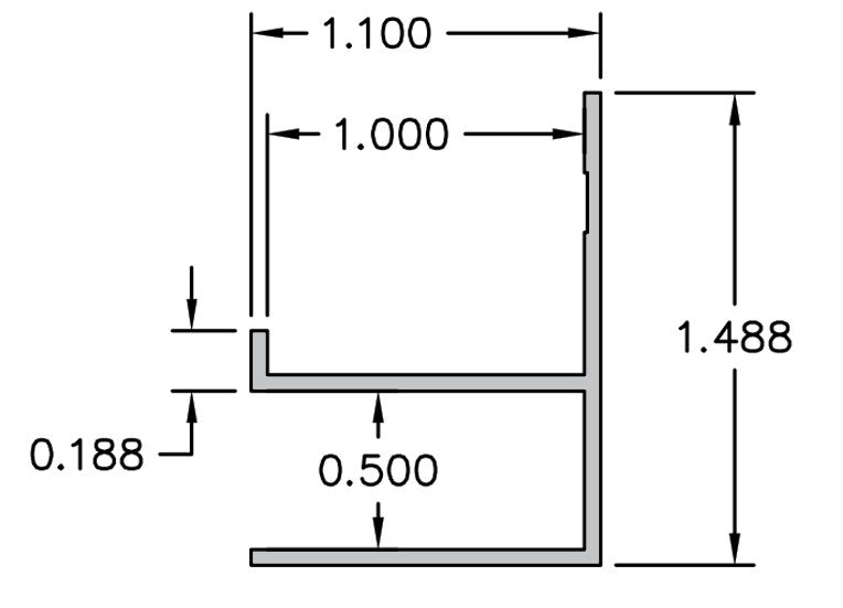 Aluminum Millwork Flanged F Reveal Trim – 1" Panel – 1/2" Reveal – 6063-T5 - View 3